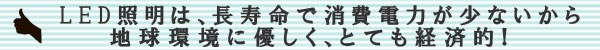 LED照明は、長寿命で消費電力が少ないから地球環境に優しく、とても経済的!